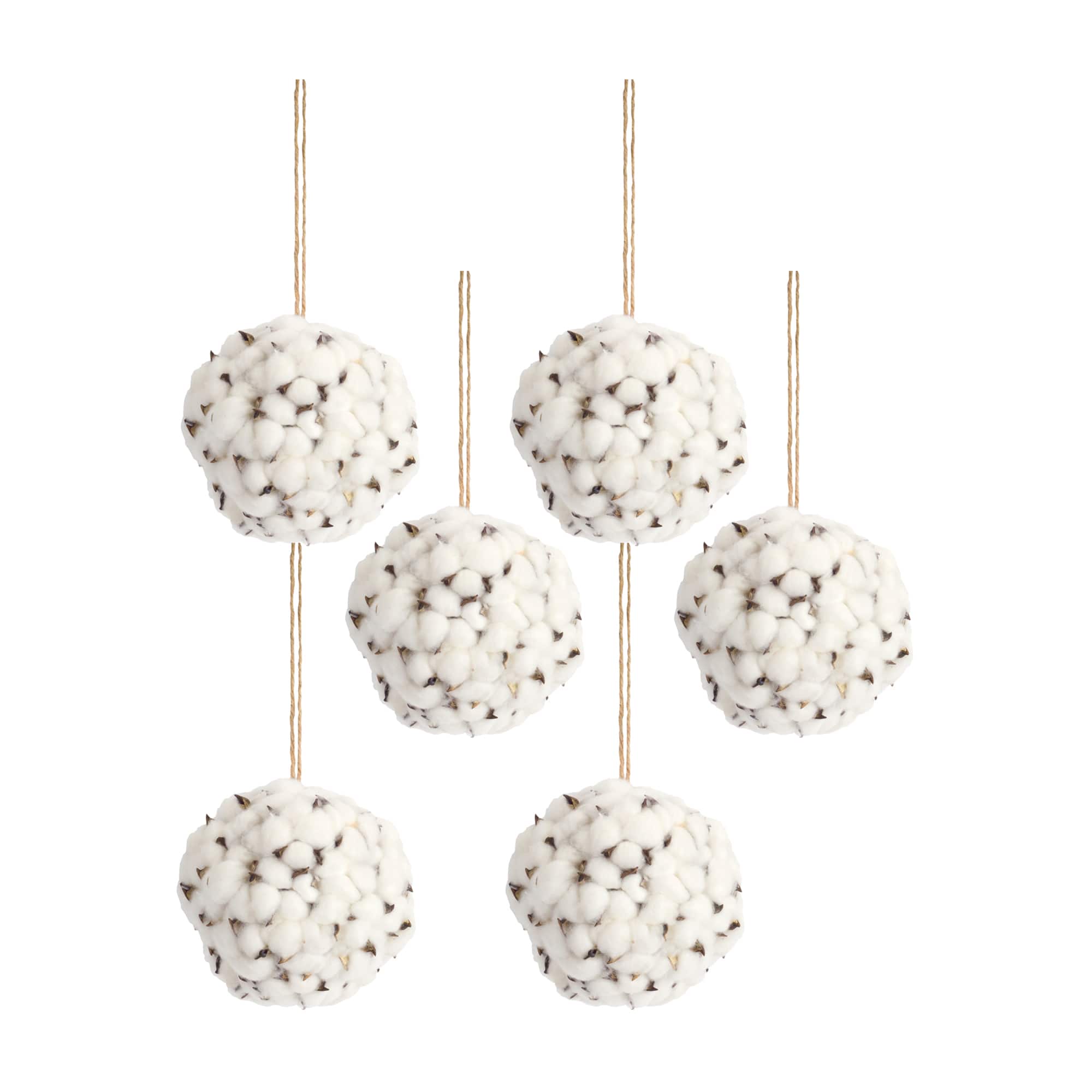 6.5" Cotton Orb with Twine Hanger, 6ct.